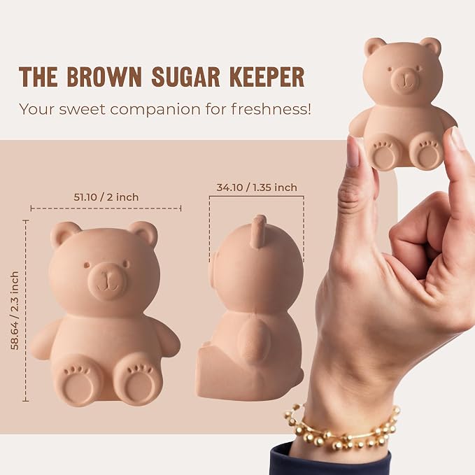 Brown Sugar Bear Keeper – 3D Terracotta Clay Sugar Saver Softener, Reusable Moisture Stone for Brown Sugar, Cookies, Marshmallows, Herbs, Baking & Kitchen Storage