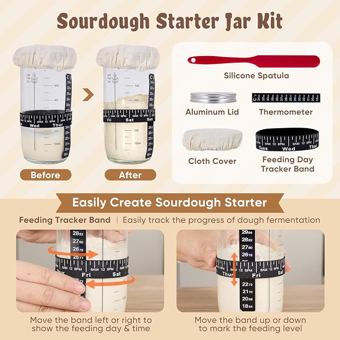 Sourdough Starter Kit, Banneton Bread Proofing Basket Baking Gift Set, Sourdough Bread Baking Supplies, Sourdough Tools with Starter Jar, Bread Sling, Bread Lame, Bread Making Tools