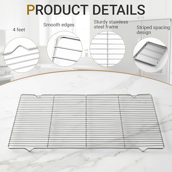 Lounsweer 4 Pcs Cooling Racks, 24L X 16W X 1H Stainless Steel Wire Rack for Baking Sheet, Large Cookie Cooling Rack, Oven Safe Cooking Racks for Sheet Pan, Dishwasher Safe, Full Size