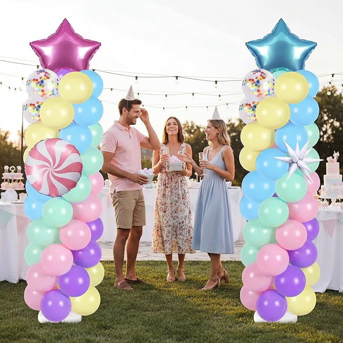 Skylety 2 Sets Pastel Balloon Column Stand Kit Adjustable Macaron Rainbow Color Balloon Stand with Bases for Birthday Wedding Anniversary Graduation Party Baby Shower Decorations Supplies