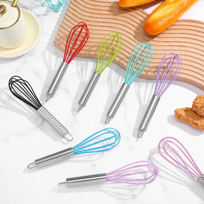18 Pcs 8 Inch Whisks Bulk for Cooking, Silicone Whisks Non Scratch Stainless Steel Hand Whisk Large Coated Metal Heat Resistant Egg Beaters for Cooking