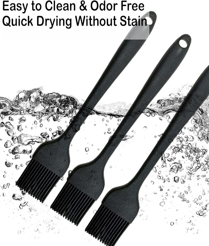 Pastry Brush For Baking,Silicone Basting Brush For Cooking,315°C Heat Resistant Food Brush for Oil & Sauce,Non-Shedding Kitchen Brushes for Butter Bread Meat Egg Wash Cake Baster(3pc Black)