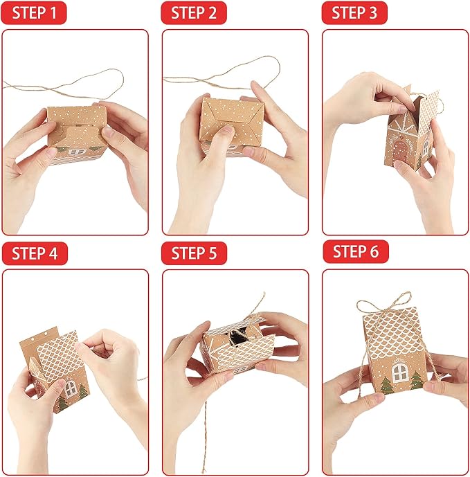 ANCIENTPWR 20 Christmas Candies Treats Boxes for Gift Giving Small Kraft Paper Goodie Bags for Kids with Xmas Tree for Party Favor
