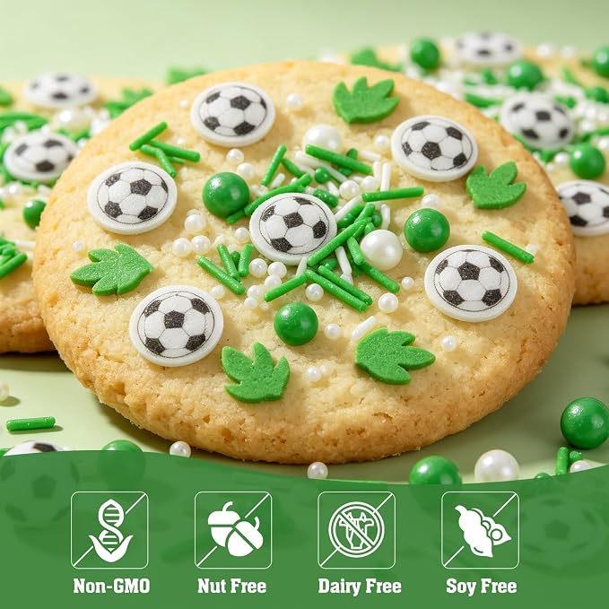 Twisweet Soccer Ball Sprinkles for Cake Decorating, Edible Sugar Pearls & Football Wafer Paper Confetti, Baking Sprinkles for Cupcake Cookie Ice Cream Cake Toppers, Match Viewing Events Celebration Birthday Party Decorations (130g/4.58oz)