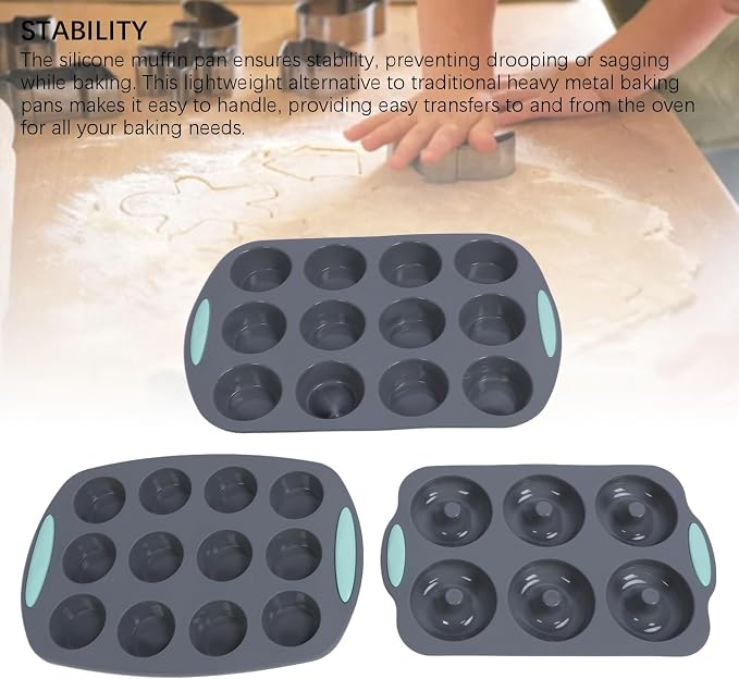 Silicone Muffin Pan, Non Stick Cupcake Pan for Baking Muffins and Donuts, Heat Dishwasher Safe Silicone Baking Tray with Even Heating for Kitchen Oven Use