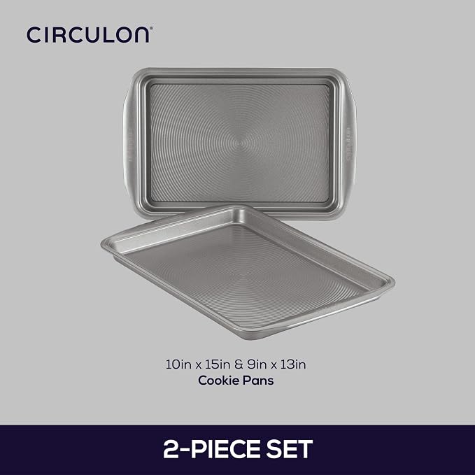 Circulon Bakeware Nonstick Cookie Pan Set (9" x 13" & 10" x 15"), Cookie Sheets for Baking, 2-Piece, Gray (Pack of 4)