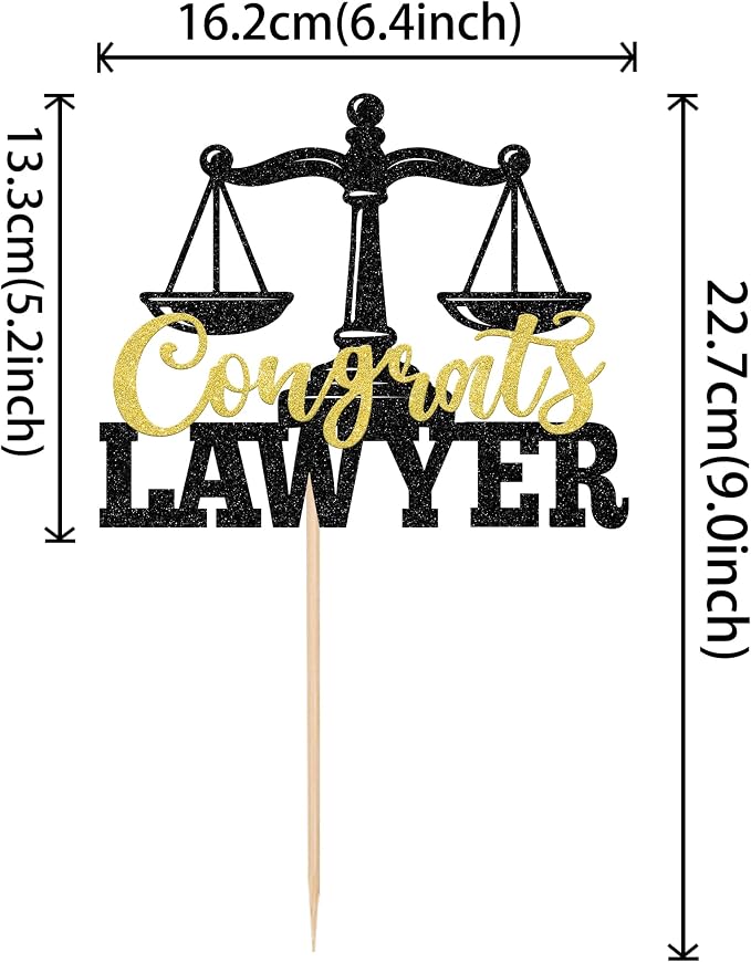 1 Pack Congrats Lawyer Cake Topper Glitter Class of 2026 Law School Survivor Cake Pick 2026 Graduation Cake Decorations for 2026 Lawyer Graduation Party Supplies Black Gold