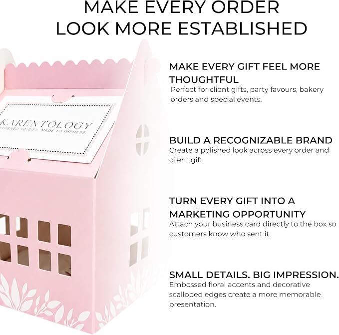 30 Pcs Cottage House Cookie Boxes with Window & Business Card Holder, Blush Pink, 4 x 4 x 6 in Bakery Gift Boxes for Treats, Desserts, Party Favors & Realtor Pop By Gifts