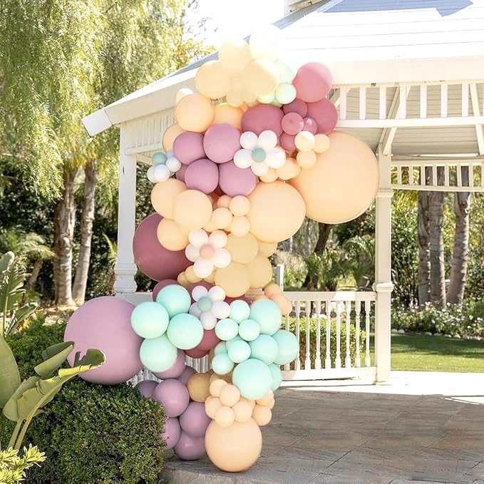 Dusty Purple Green Nude Balloon Garland Arch Kit, 160Pcs Boho Blush Pastel Green Light Brown Balloons for Baby Shower Birthday Wedding Wildflower Party Decoration