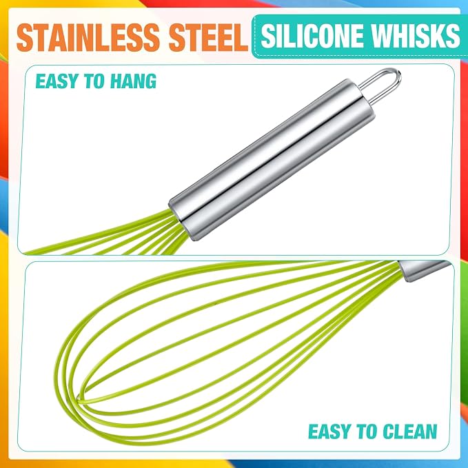 FoldTier 12 Pcs Christmas Whisks Gifts Set 10 Inch Silicone Balloon Whisks with Stainless Steel Handle for Holiday Baking, Xmas Kitchen Cooking Tools, Christmas Wisks Ornaments for Party Favors
