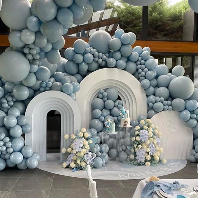 Jobkoo Blue Balloons - 12 Inch, 100 Pack Muted Dusty Blue Latex Balloons for Birthday, Boho Baby Shower, Bachelorette Party Decorations