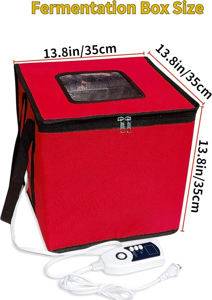 Bread Proofing Box with Heater, Foldable Sourdough Dough Proofer with 33-122℉ Temperature Control,Starter Warmer for Making Bread, Pizza,Yogurt, Natto and Handmade Soap Red, 13.8 * 13.8 * 13.8inch