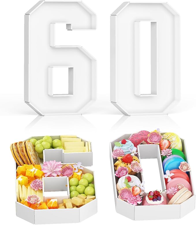 HILAVO Cardboard Number for Charcuterie, 13.7" Cardboard Number 60 Set Fillable Number for Food Paper Mache Number Boxes for Cupcake Sweet Candy 60th Birthday Anniversary Party Decorations