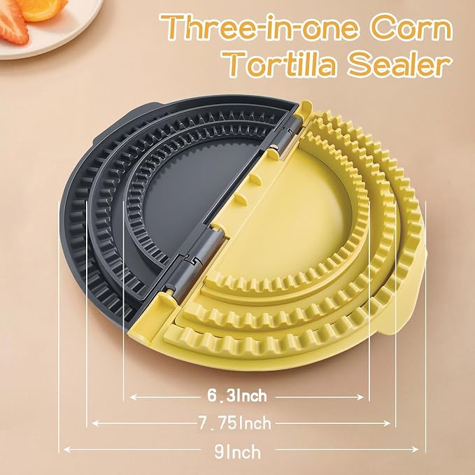 Tortilla Crimper and Sealer, 3-in-1 Multi-Size Pastry Crimper for Pie Crust, Empanada, Quesadilla, Tacos, Hand Pie Maker - 10”, 8”, 6” Molds | BPA-Free, Detachable, Dishwasher Safe Kitchen Gadget