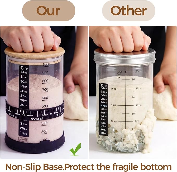 BRIRILINE Pro Sourdough Bread Starter Kit - 34 oz sourdough jar with 5 unique features for the perfect sour dough bread & sourdough starter kit - baking supplies (34oz-5pack)