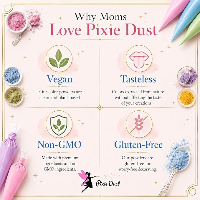 All-Natural Food Coloring Powder Set - Red, Pink, Deep Pink, & Purple. | Perfect for spring cake decorating, cookie Frosting, Icing & Drinks | Dye-Free, Plant-Based, Kosher, Flavorless | No Carmine, No Annatto, No Propylene Glycol | By Pixie Dust | Med...