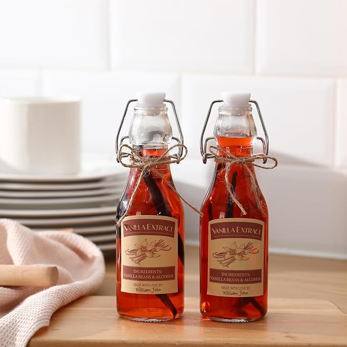 Fulmoon 24 Pcs Vanilla Extract Labels Homemade Vanilla Extract Stickers Bottle Labels with Ribbon Gift Stickers for 4oz, 8oz Handcrafted Bottles Wedding Gifts(Rustic)