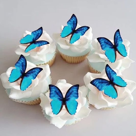 Edible Wafer Paper Butterflies Set of 48 Purple Pink Green Cake Decorations, Cupcake Topper (blue)