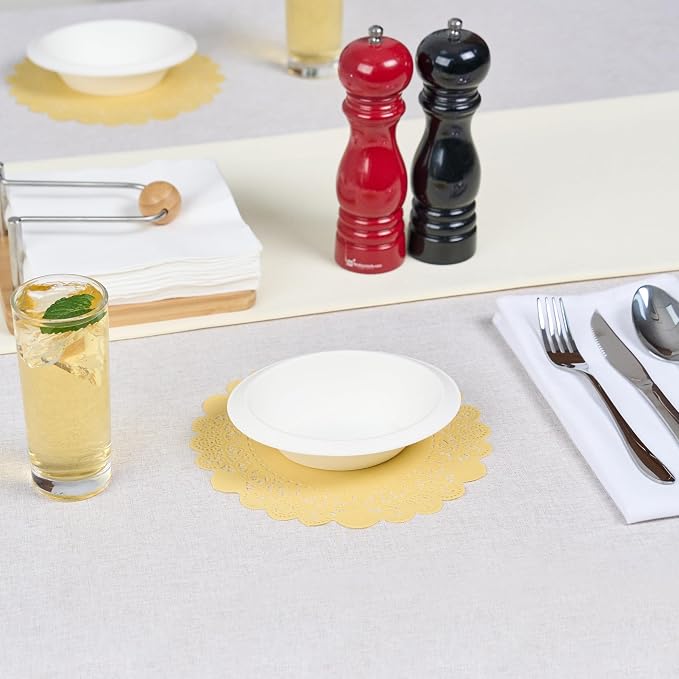 Pastry Tek 8 x 8 Inch Paper Lace Doilies, 100 Disposable Table Doilies - Elegant Lace Finish, Long Lasting, Yellow Paper Doily, for Pastries, Cupcakes, Desserts - Restaurantware