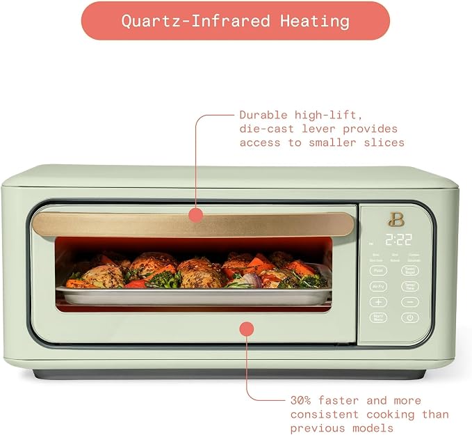 Infrared Air Fry Toaster Oven 9 Slice, 1800W Countertop Oven with Convection & Air Fry Functions, Digital Touch Display, Multi Cooking Modes for Baking, Broiling & Reheating (Sage Green)