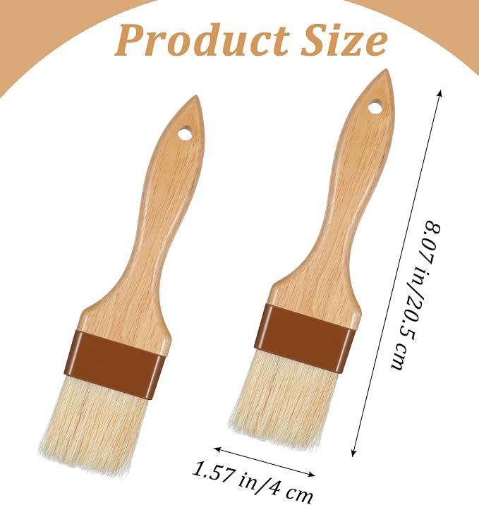 2 Pack Pastry Brush, Natural Bristle Basting Brush for Baking Cooking, Wooden Handle Oil Brush for Butter Egg Wash Sauce Marinade for Kitchen Baking Tools