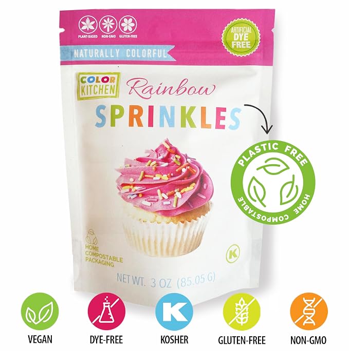 Color Kitchen Dye Free Sprinkles Rainbow Jimmies, Natural Sprinkles With Plant Based Colors, Healthy Sprinkles For Baking, Cupcakes, Cookies, Ice Cream, Gluten Free, Non GMO, 3 Oz (2 Pack)
