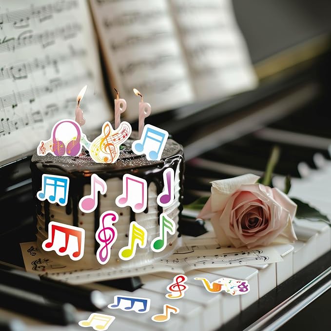 64PCS Edible Musical Notes Cupcake Toppers Wafer Paper Colorful Music Symbol Cake Picks Music Concert Cake Topper Edible Musical Cupcake Picks for Concert Theme Party Decor