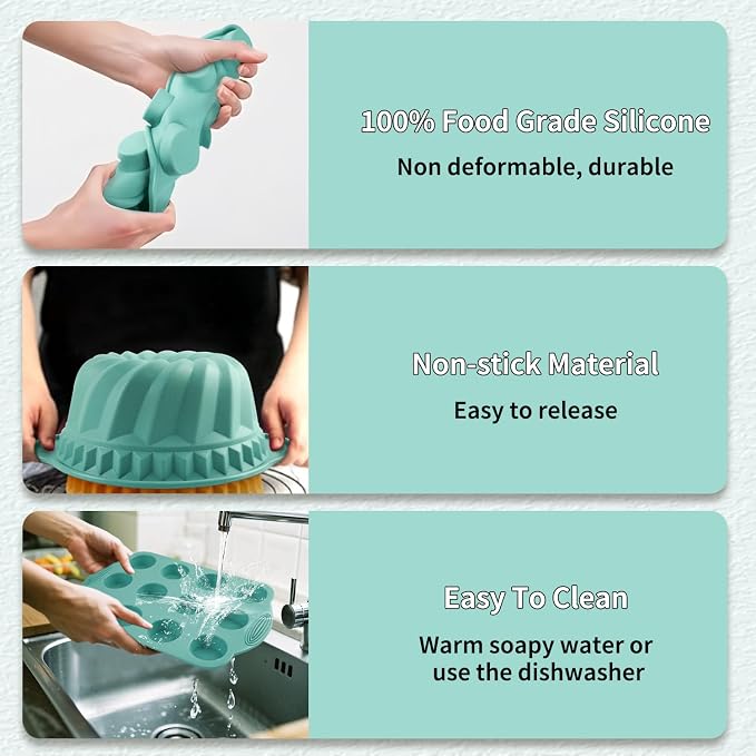 32 Pieces Silicone Baking Pans Set, Nonstick Bakeware Set for Kitchen Oven, Silicone Cake Molds, Round/Square Cake Pan, Baking Sheet, Loaf Pan, Donut Muffin Pans