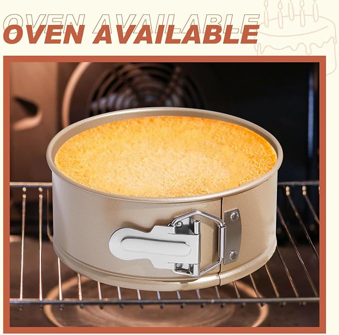 Funnymoom 4 Pcs 6 Inch Non Stick Springform Pan with Removable Bottom Carbon Steel Round Springform Cheesecake Pan with Stainless Steel Spring Buckles for Baking Kitchens Restaurant(Champagne Gold)