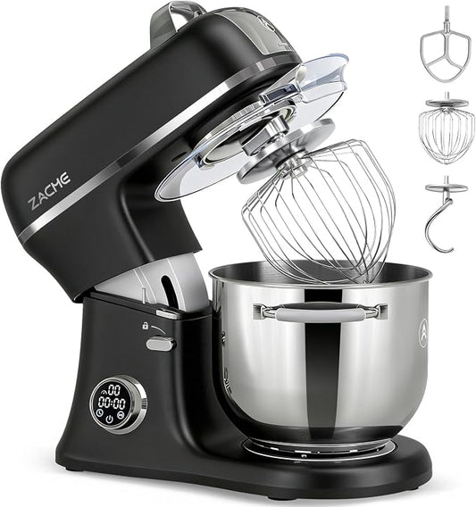 ZACME 7 Quart Stand Mixer Aluminum Die Casting, 650W 12 Speed Tilt-Head Kitchen Electric Stand Mixer, Household Food Mixer with Stainless Steel Bowl, Dough Hook, Whisk and Beater (Black)