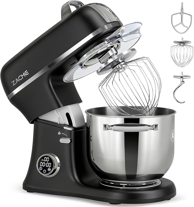 ZACME 7 Quart Stand Mixer Aluminum Die Casting, 650W 12 Speed Tilt-Head Kitchen Electric Stand Mixer, Household Food Mixer with Stainless Steel Bowl, Dough Hook, Whisk and Beater-Black