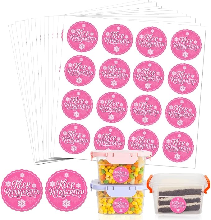 320 Pcs Keep Refrigerated Stickers, Pink Refrigerated Stickers Round Waterproof Labels Food Packaging Warning Labels for Box Container Carton Farm Supplies, 2 Inch