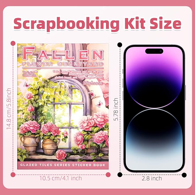 Fallen Flowers Courtyard Sticker Scrapbooking Supplies for Junk Journal, 20 Sheets PET Stickers - Vintage Journaling Stickers, Ephemera Sticker Book Pre Cut(TZ-009-001)