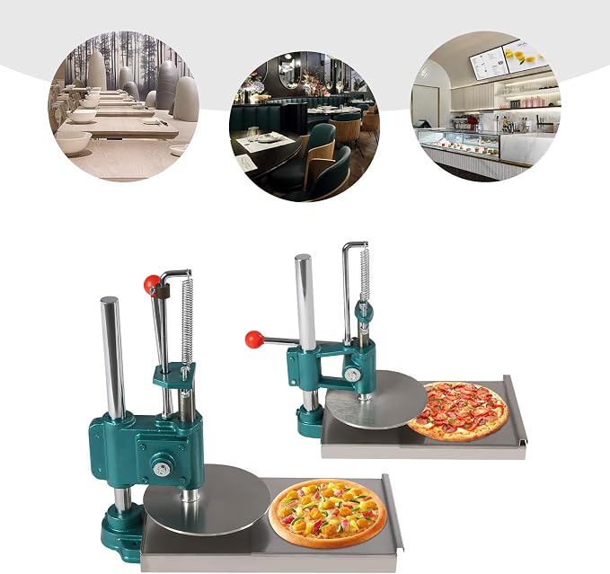 Manual Pizza Dough Press Machine，Pizza Pastry Press Machine w/Dual Plates， Household Dough Pastry Press Machine w/Cast Iron Base，Stainless-Steel Pizza Press w/ 0.2" Thick Disc .(7.9/9.5in) (7.9in)