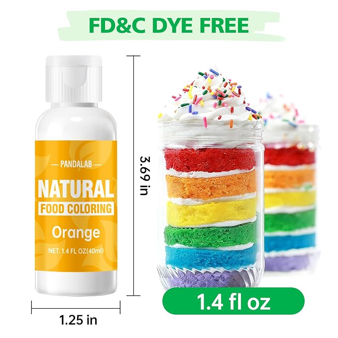 Orange Natural Food Coloring - Pandalab 40mL Plant-Based Concentrated Food Dye, No Artificial Dye, Vegan Edible Color for Baking, Cake Decorating, Icing, Frosting, Cookies, Candy, 1.4 Fl Oz