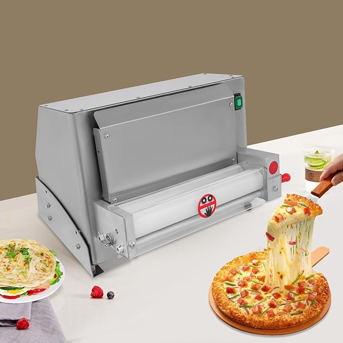Electric Pizza Dough Roller Sheeter Commercial Automatic Pizza Dough Press Machine Stainless Steel Pastry Press Making Machine Pastry Pizza Bread Press Forming Processor for Home Restaurant (4-12 in)