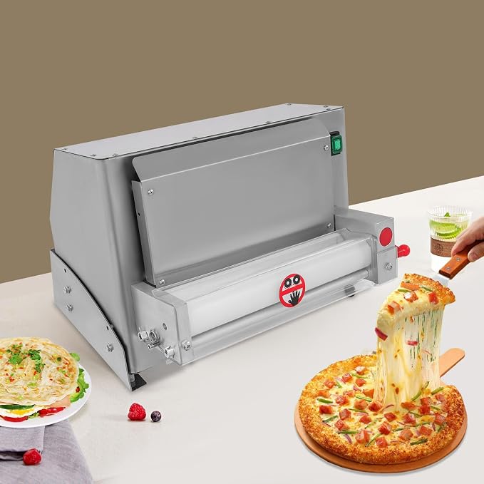 Pizza Dough Roller Sheeter, 3-12" Automatic Commercial Dough Roller Sheeter, Adjustable Thickness 0.04-0.22In for Noodle Pizza Bread & Pasta Maker