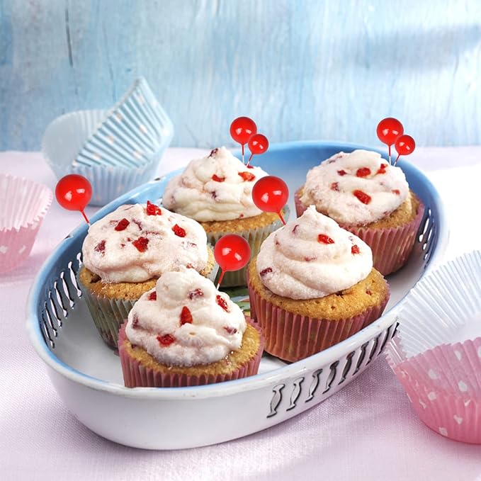 30 PCS Balls Cake Topper DIY Cake Insert Toppers Ball Cake Picks Cupcake Topper for Birthday Party Baby Shower Wedding Cake Decoration（Red）…