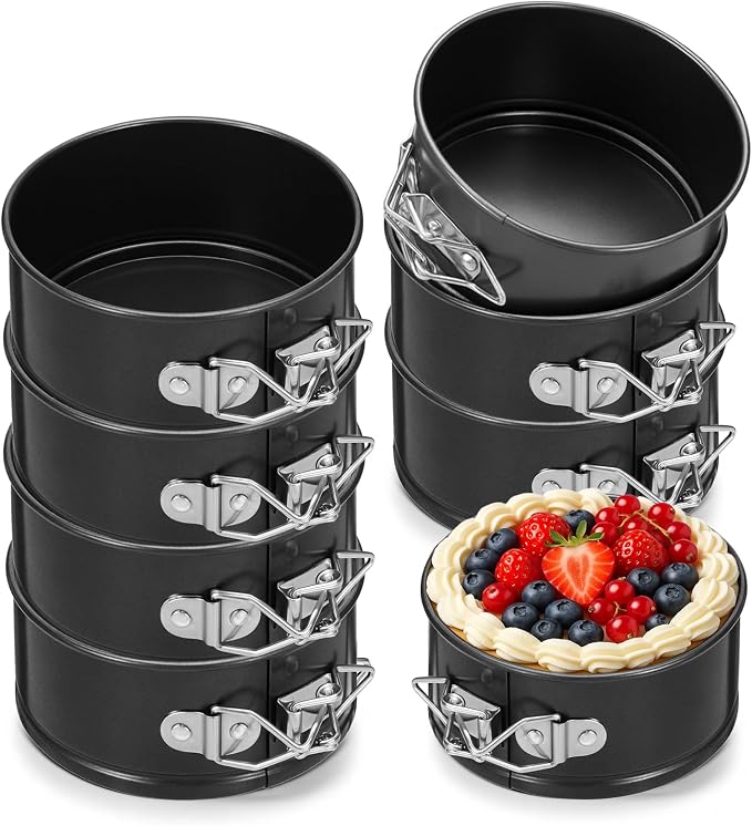 8Pcs Springform Pans Nonstick, 4.7 Inch Stainless Steel Springform Cake Pan with Removable Bottom Round Mini Cheesecake Mold for Cakes, Cheesecakes, Pizzas and Quiches