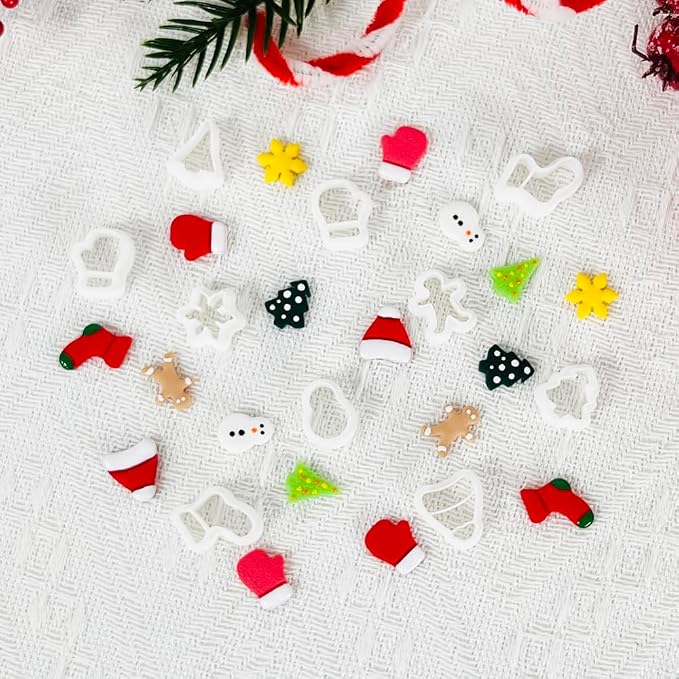 Xaekicr Christmas Polymer Clay Cutters Set – 10 Pcs Clay Earring Cutters for Holiday Crafts, Snowman Gingerbread Tree Mittens – Polymer Clay Molds and Tools for Jewelry Making
