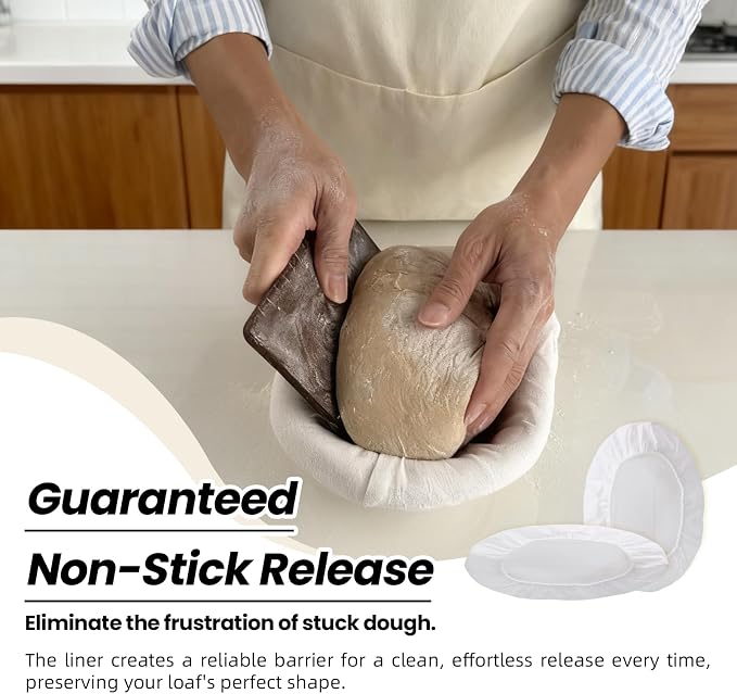 6 Pack Elastic Bread Proofing Basket Covers - Premium Linen & Cotton Liners for 8 inch Oval Sourdough Banneton, Non-Stick, Breathable Fermentation Cloth for Sourdough & Artisan Baking