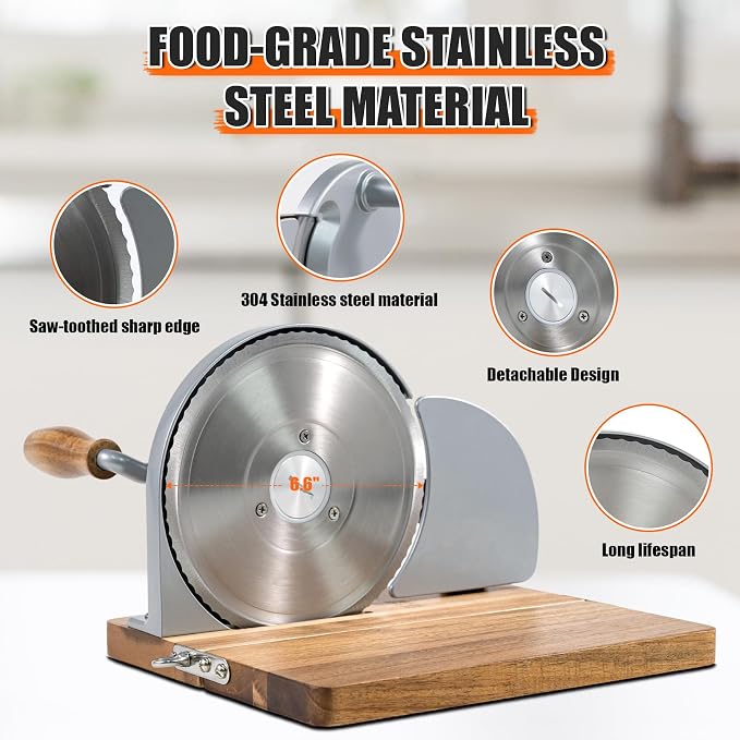 Upgraded Foldable Manual Bread Slicer,Manual Bread Slicer with Hand Crank,Adjustable Thickness,Equipped with Stainless Steel Blades,Non-Slip Base,Graduation Lines