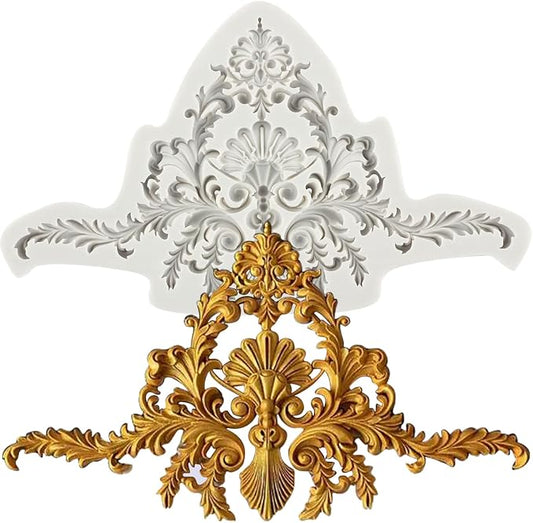 Baroque Style Fondant Mold Scroll Border Lace Silicone Molds Relief Flower Mold For Sugar Cake Decorating Cupcake Topper Gum Paste Polymer Clay