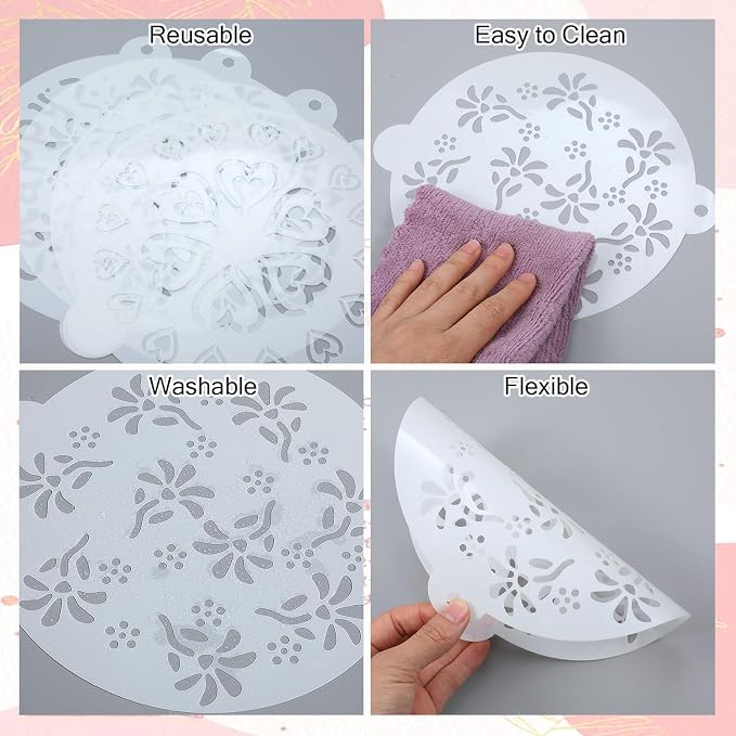 4Pcs Happy Birthday Cake Stencil, Patterns Hearts Floral for Baking | 4Pcs cake stencils:Happy Birthday,Hearts,Love,Floral.Food-grade PET,reusable,smooth edges.For fondant,buttercream,cookies