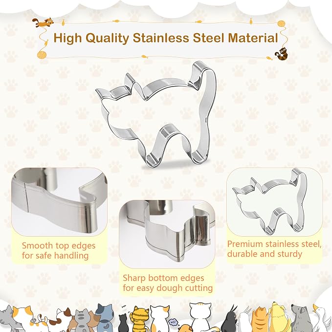 9 PCS Cat Cookie Cutter Set, Stainless Steel Kitten Shaped Cookie Cutter Pet Cats Biscuit Cutters Molds DIY Crafts Baking Molds for Cat Lover Cat Theme Party Homemade Treats Baking