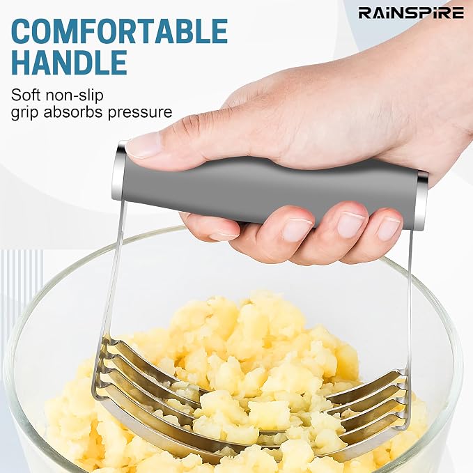 Rainspire XL Pastry Cutter For Baking, Heavy Duty Pastry Blender Stainless Steel, Thick Sharp Blades Dough Blender, Dough Cutter Butter Cutter Pastry for Easy Mixing, Dishwasher Safe, Grey