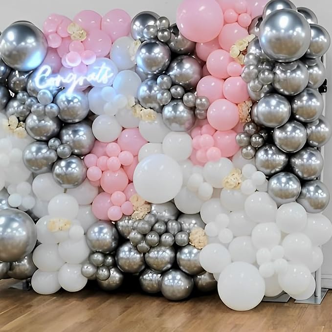 Voircoloria 110pcs Metallic Silver Balloons 12inch Chrome Silver Latex Party Balloons for Graduation, Wedding, Birthday, New Year, Baby Shower, Anniversary, Holiday Party Decorations
