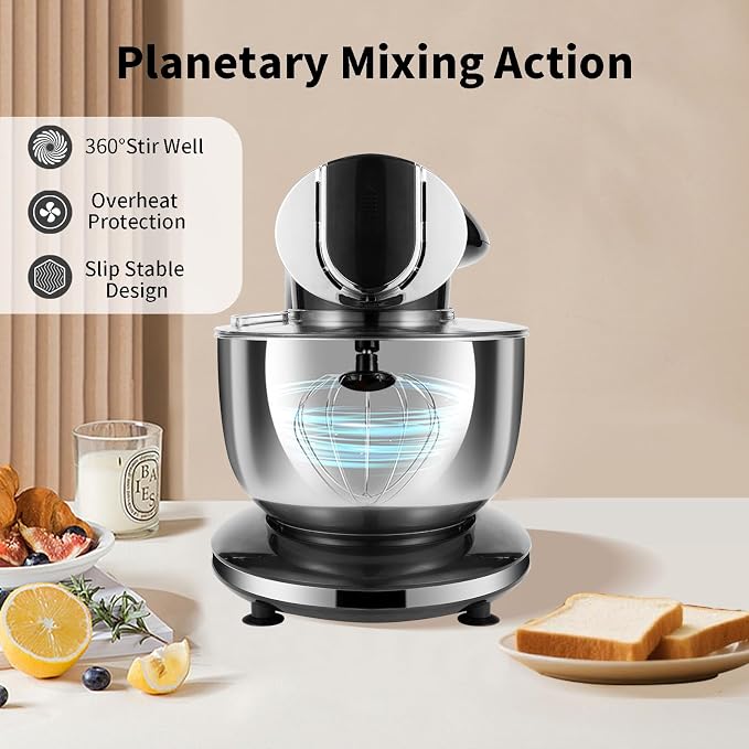 Stand Mixer, 8.5QT+ 6QT Two Stainless Steel Bowls Electric Food Mixer, 7 in 1 Multifunctional Kitchen Mixer with Dough Hook, Whisk, Beater, Meat Grinder,Pasta & Cookie Maker-Black