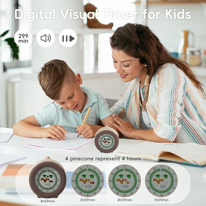 Visual Timer for Kids, 299 Minute Cute Squirrel Timer, Digital Timer with Pause Function, Clock and Alarm for Classroom, Homeschool Supplies Study Teaching Time Management Tool