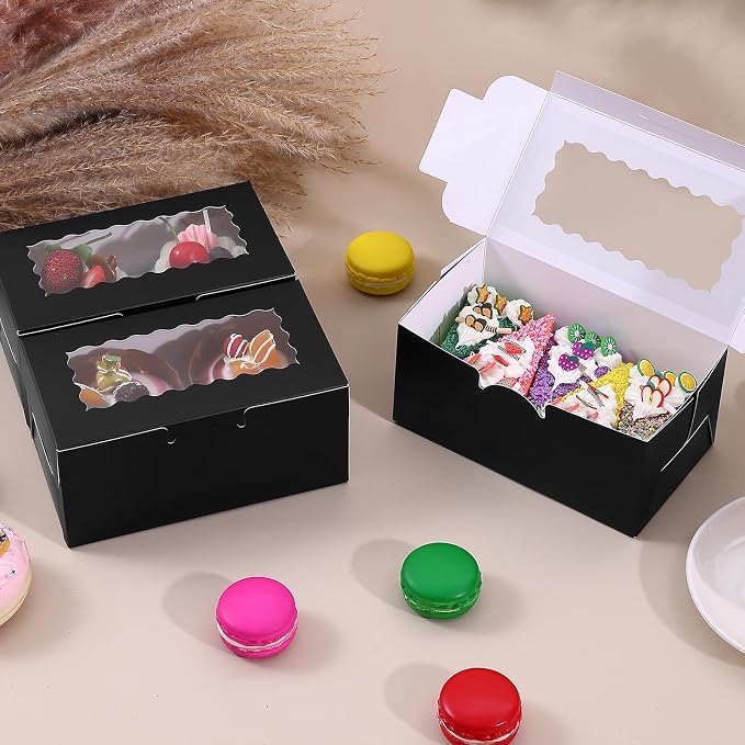 65 PCS Black Bakery Boxes with Window - 6.29x3.54x2.95 Inches Cookies, Cake, Pastries, Treat, Dessert Boxes - Small Gift Box for Party, Business(Black)